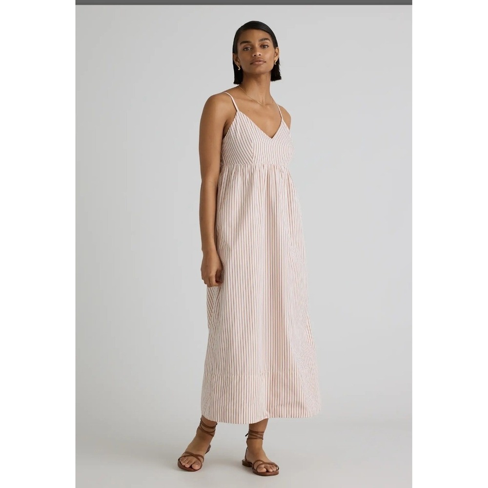 Women's Quince NWT M 100% Organic Cotton Striped V-Neck Maxi Dress Coastal